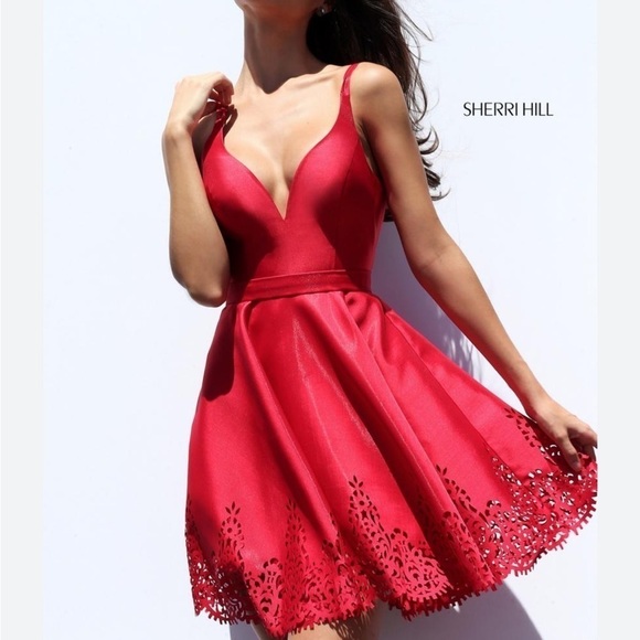 Sherri Hill A-Line Flare Formal Red Dress S50678 - Picture 2 of 13